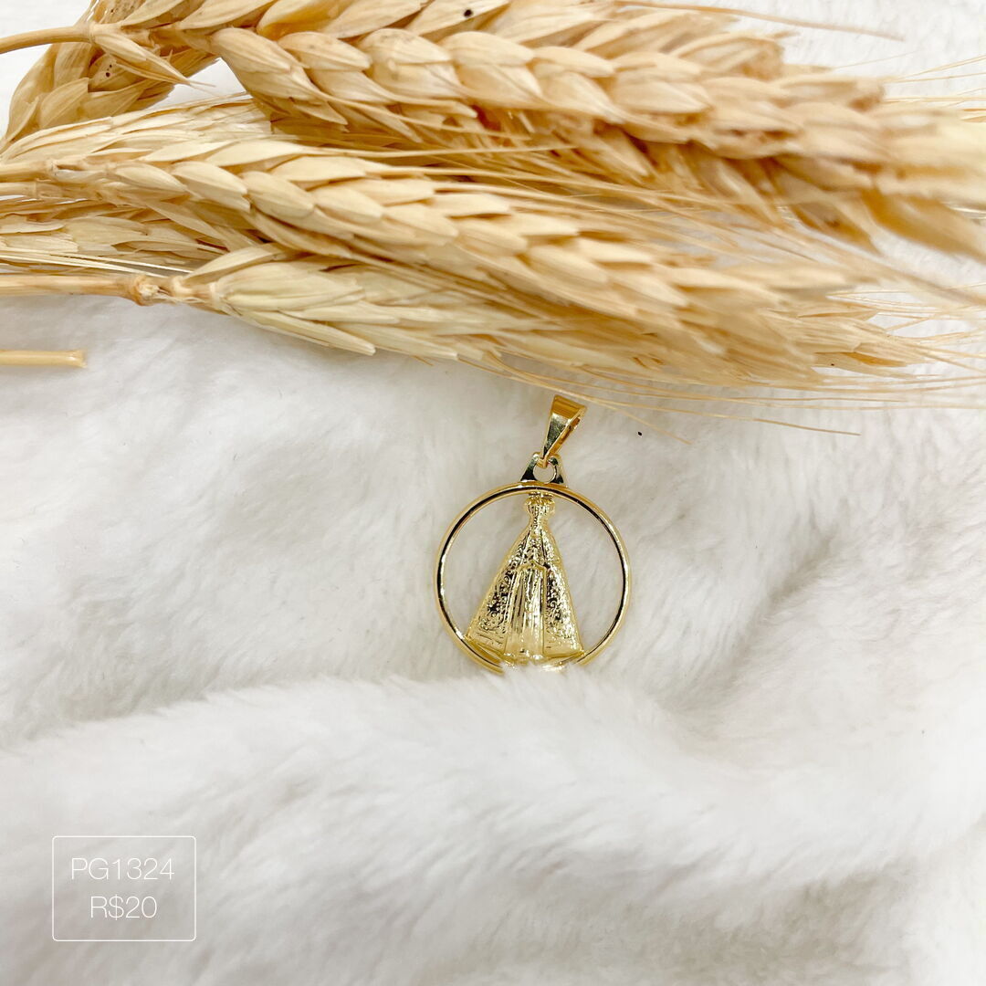 Pingente de N. Senhora Aparecida Círculo Liso Dourado